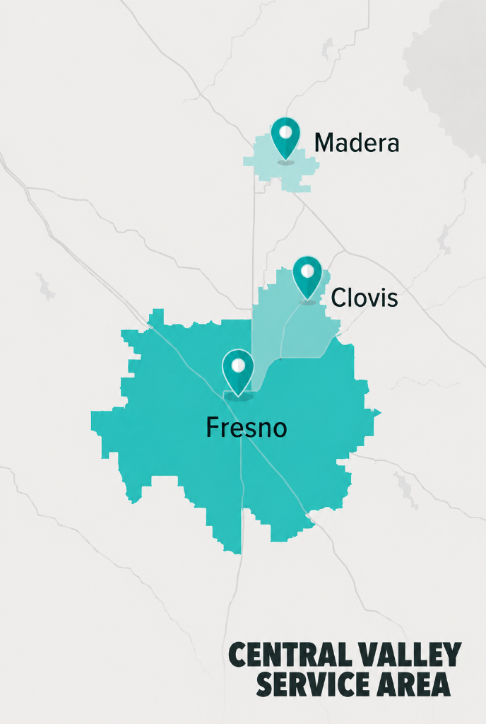 Map showing Spotless Poop Scoopers service area in Central California